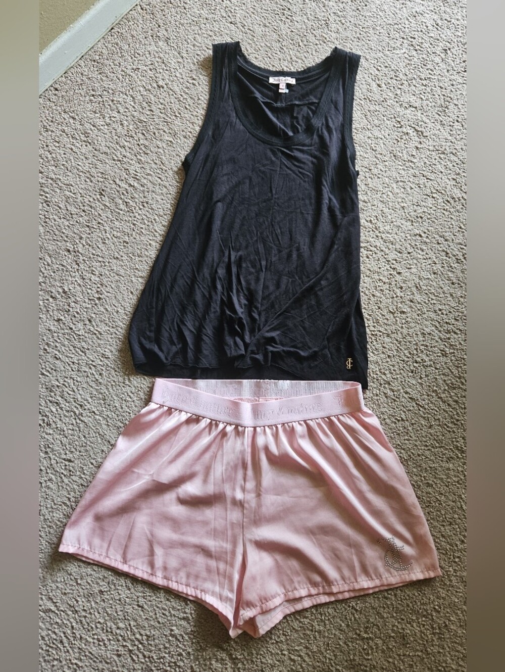 Juicy Couture Pink Satin Sleepwear Shorts And Black Cotton Top